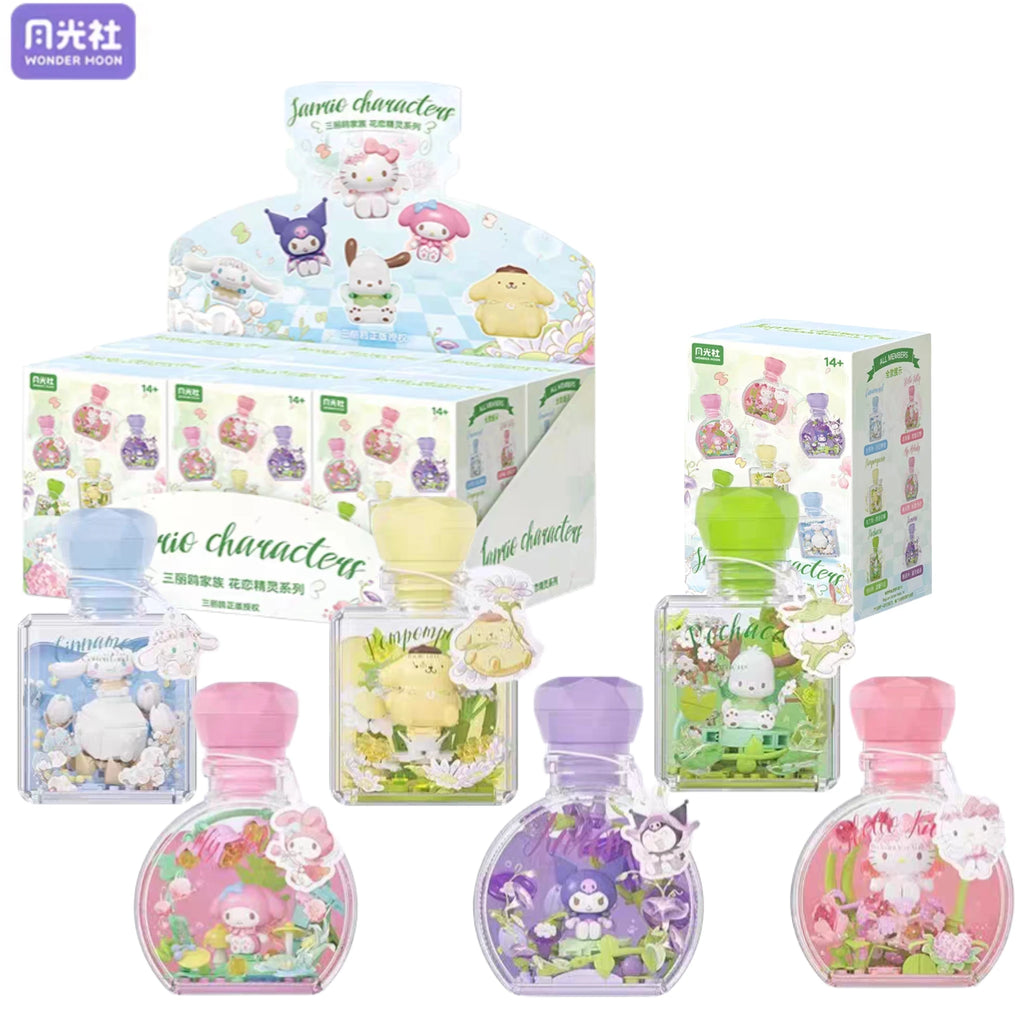 Sanrio Perfume Bottle Flower Basket Building Block Ring Surprise Blind Box Toy Model Brick with Lighting Children Festival Gift