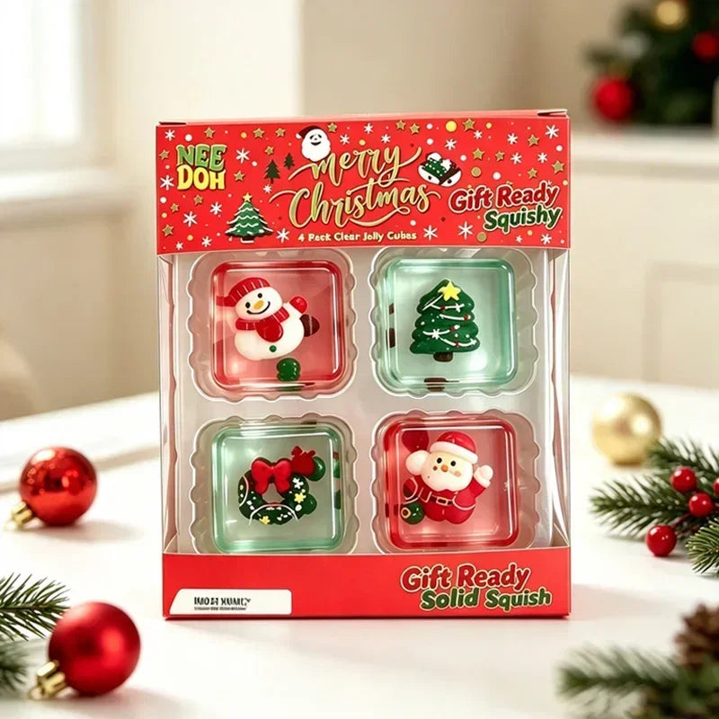 🎄 Christmas Mini Squishy Cube Gift Set 🎁 | 4-Pack Festive Cuties ✨