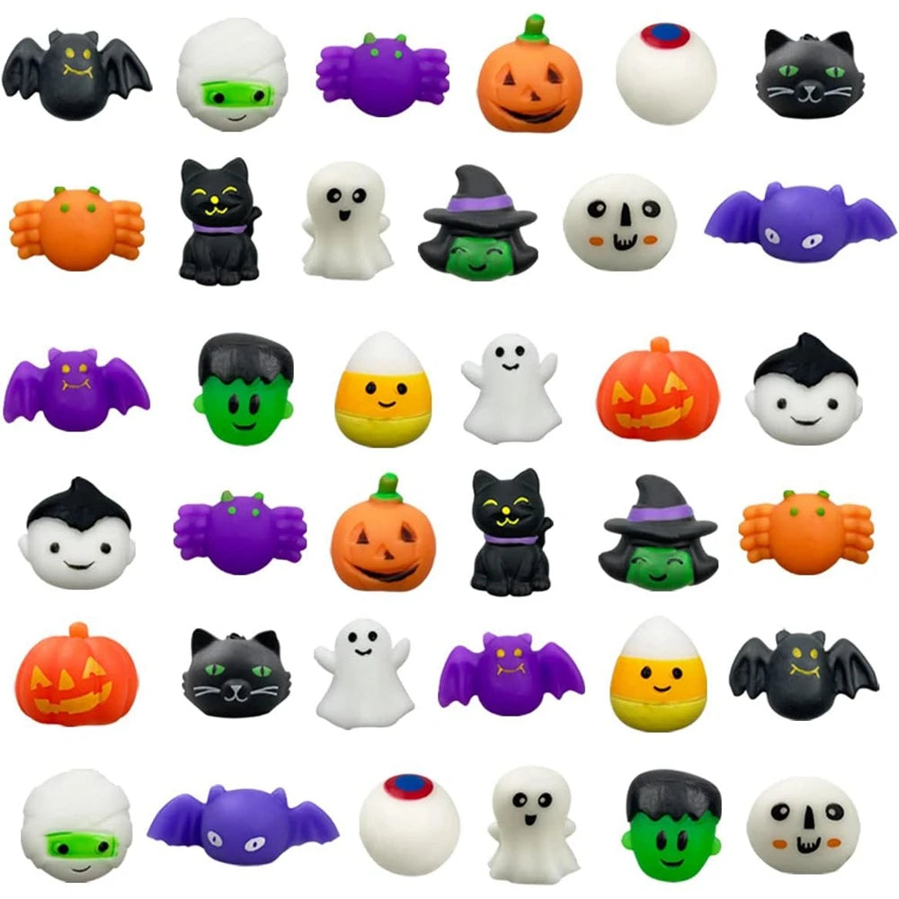 Halloween Mochi Squishy Toys - Ghost, Cat & Pumpkin Squishies for Kids - Stress Relief Party Favors (12, 24, or 36 Pack)