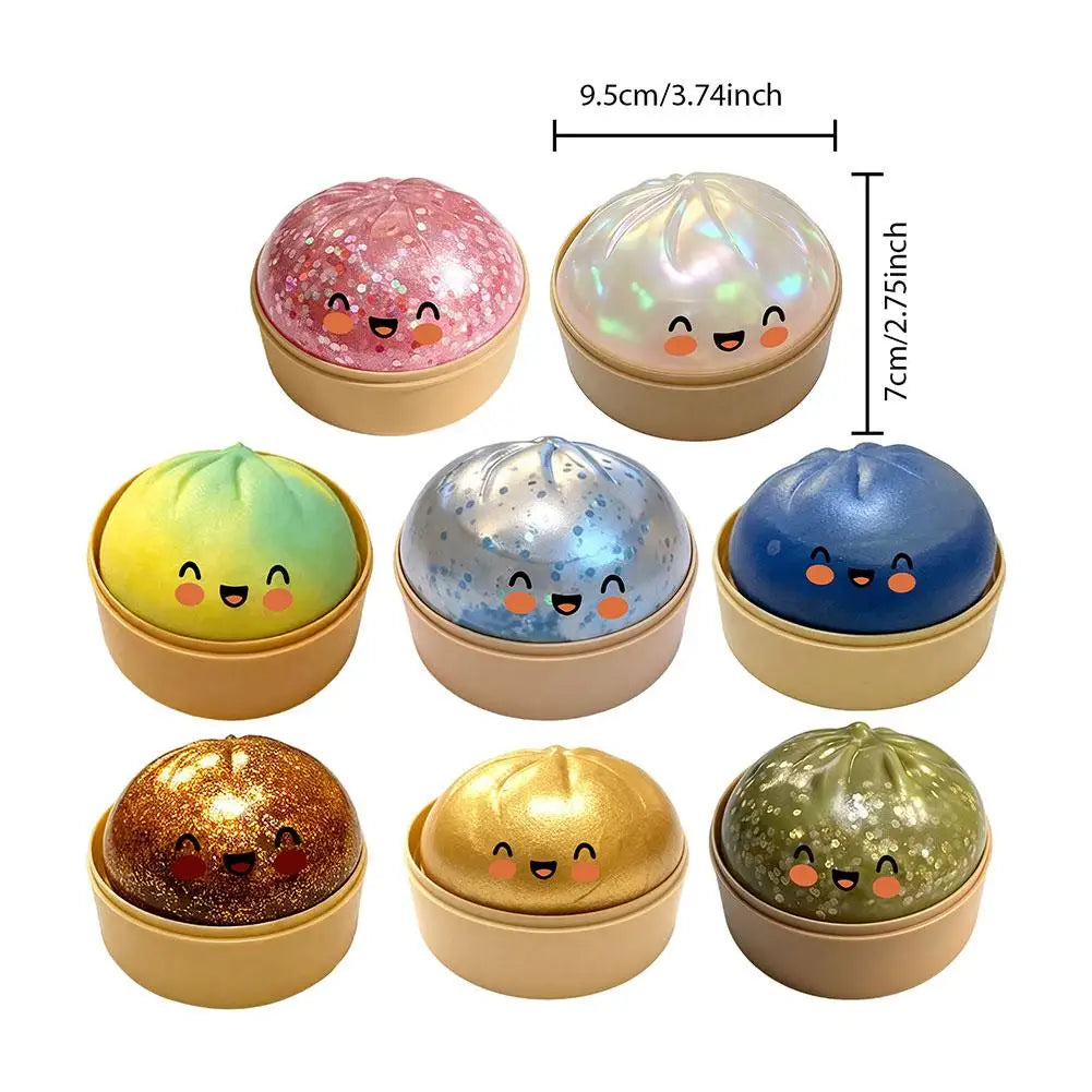 Squishy Steamed Bun Dumpling Toy - Slow Rising Glitter Soft Stretchy Fidget Desk Toy, Kawaii Home Office Decor
