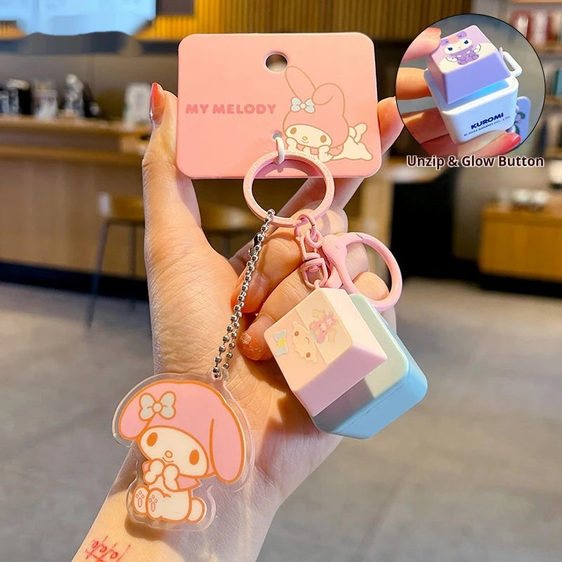 Sanrio Light-Up Sound Button Keychain Pendant - Kuromi, Hello Kitty, Cinnamoroll & More - Kawaii Fidget Bag Accessory