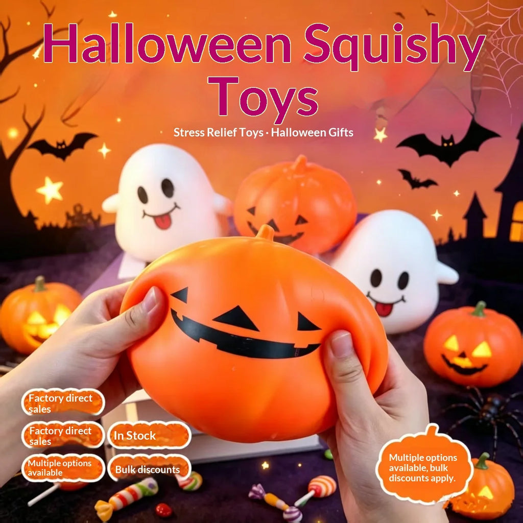 Halloween Ghost & Pumpkin Squishy Toy Set, Slow Rising Stress Relief Fidget Decompression Sensory Toy