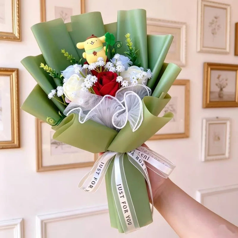 Genuine Sanrio Characters Plush Toys With Artificial Flowers Creative Handmade Bouquets Christmas Birthday New Year Gift