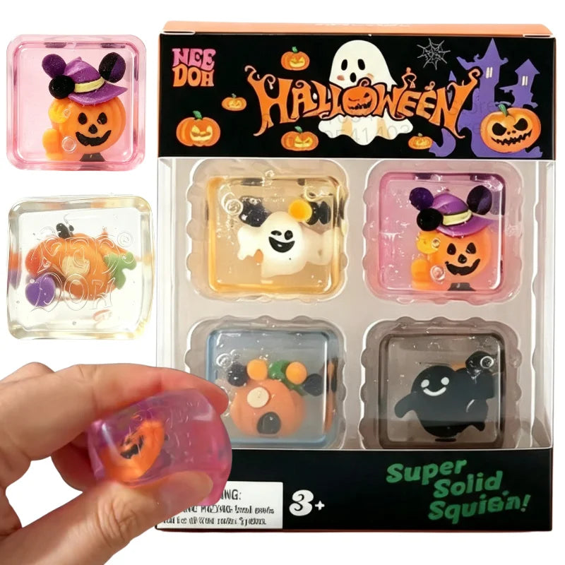 Schylling NeeDoh Halloween Mini Ice Cube 4-Pack - Slow Rise Squishy Fidget Sensory Toy - Anxiety Relief Squeeze Ball