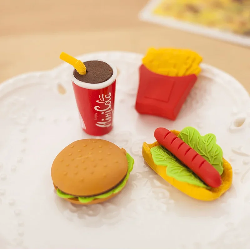 Assembled Burger Coke Fries Food Drink Eraser Cartoon Eraser Set School Supplies Gift Toys Erasers Kids Erasers for Kids