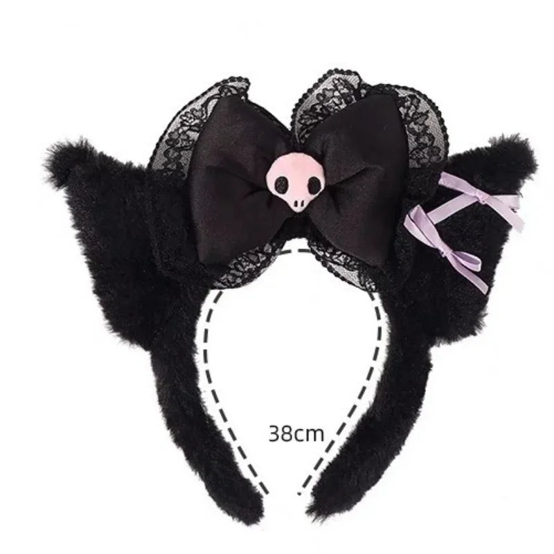 Kawaii Hello Kitty Plush Hairband My Melody Kuromi Pink Black Bow Plush Headband Cosplay Halloween Costume Hair Accessory Gift