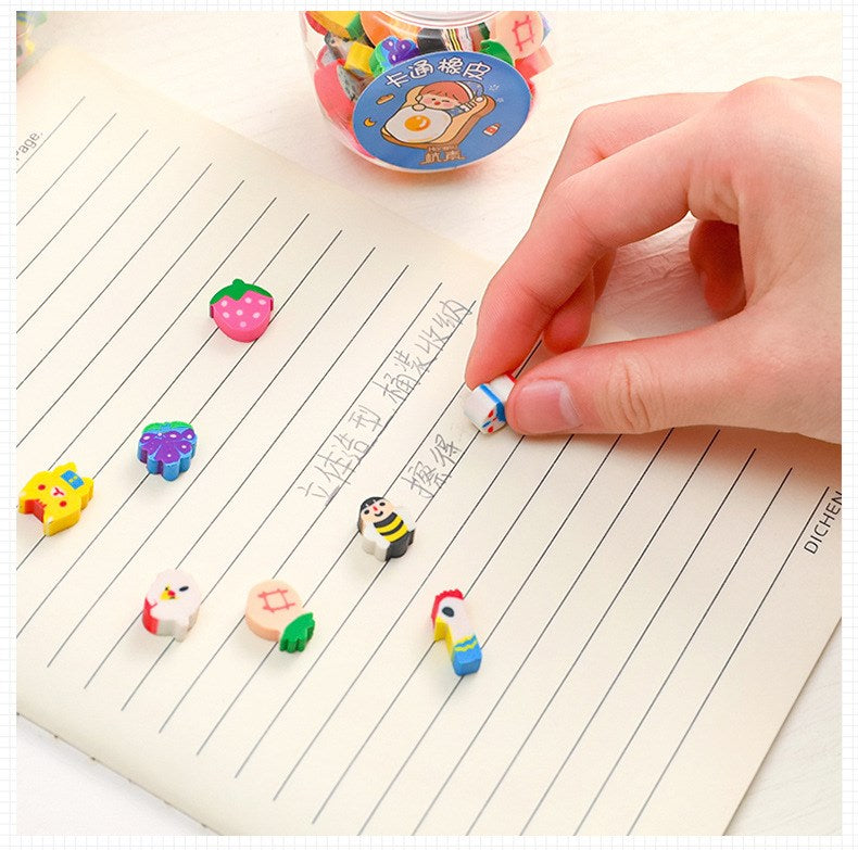 50 /100Pcs Pencil Eraser Rubber Kawaii Animal Fruits Erasers Primary Student Prizes Promotional Gift Stationery For Kids