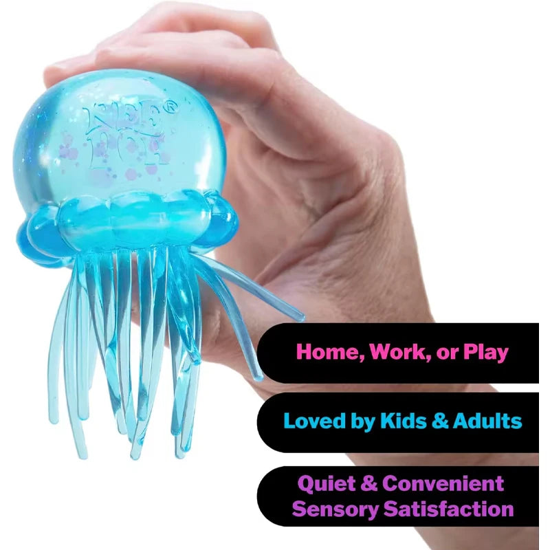 Transparent Glitter Jellyfish Squishy Toy Super Soft TPR Squeeze Stress Ball Sensory Fidget Toy for Anxiety Relief