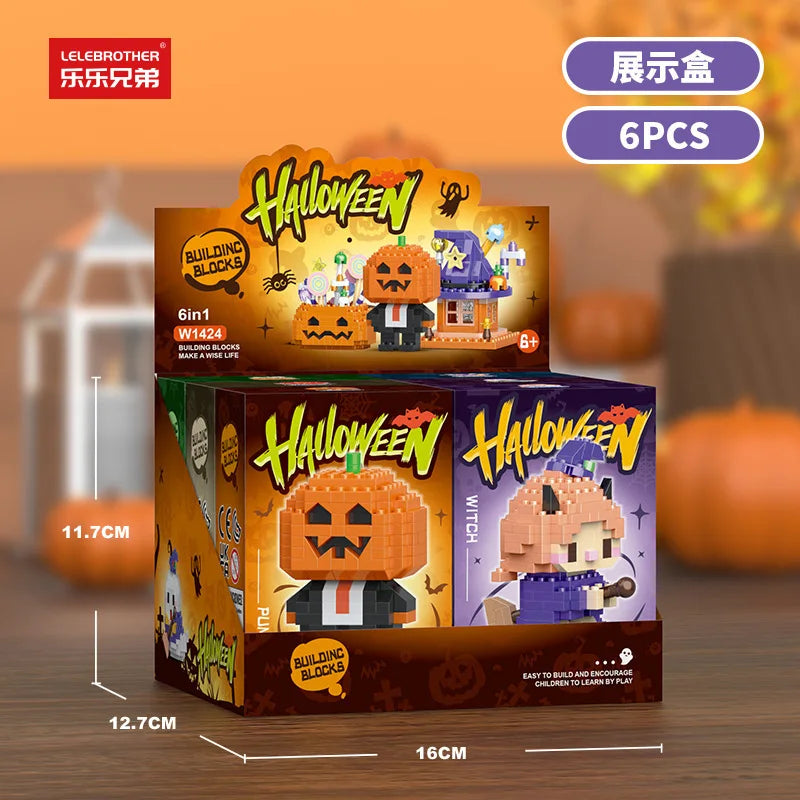 Mini Halloween Building Blocks Pumpkin Man Joker Ghost Demon Witch Vampire Castle Assembly Bricks Model Toys For Kids Gift