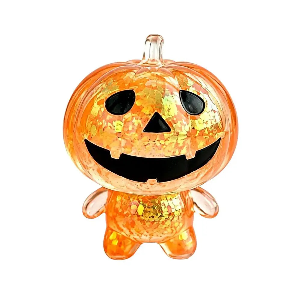 Halloween Shiny Pumpkin Man Squishy Squeeze Toy - Crystal Clear TPR Slow Rise Stress Relief - Party Gift & Desk Decor