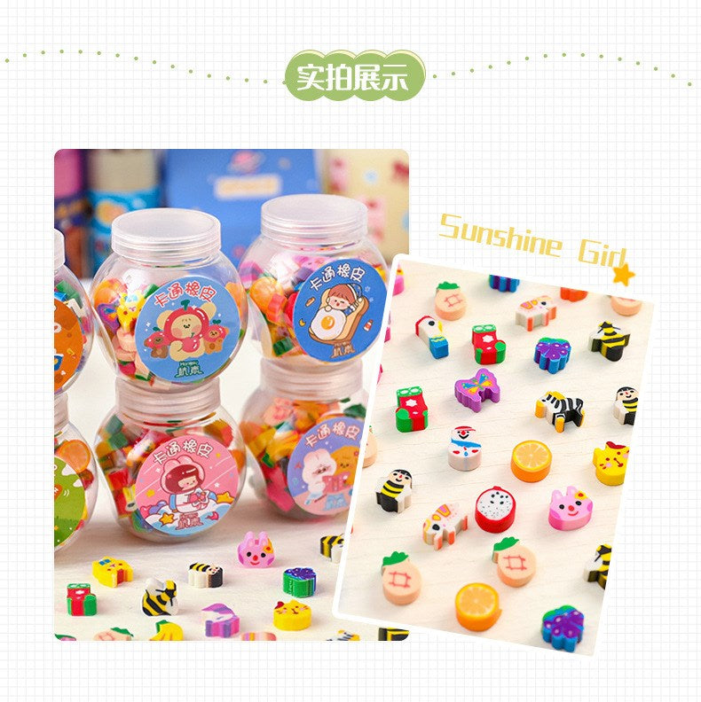 50 /100Pcs Pencil Eraser Rubber Kawaii Animal Fruits Erasers Primary Student Prizes Promotional Gift Stationery For Kids