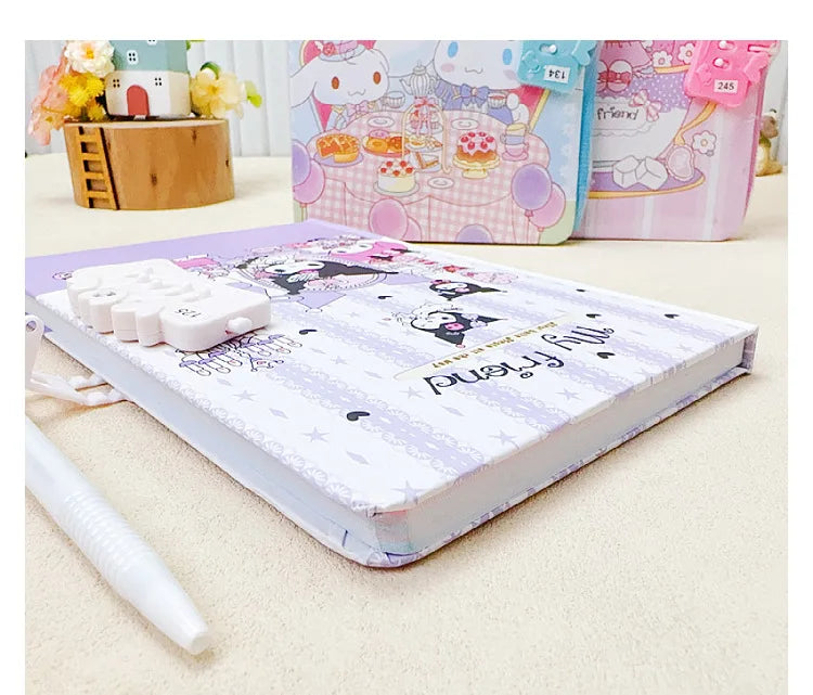 Sanrio Password Lock Diary Notebook - Kawaii Kuromi My Melody Cinnamoroll Cute Notepad for Kids & Students