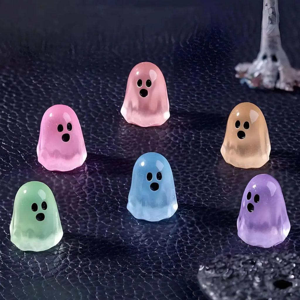 10/20pcs Luminous Multicolor Halloween Mini Resin Ghost Glow in The Dark Miniature Ghost Figurines Tiny Ghost Ornaments