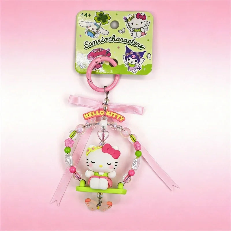 Sanrio Forest Fairy Swing Beaded Keychain – Kuromi, Cinnamoroll & My Melody Bag Charm