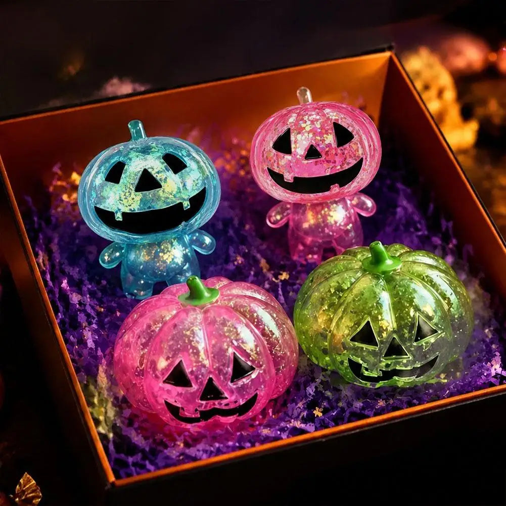 Halloween Shiny Pumpkin Man Squishy Squeeze Toy - Crystal Clear TPR Slow Rise Stress Relief - Party Gift & Desk Decor