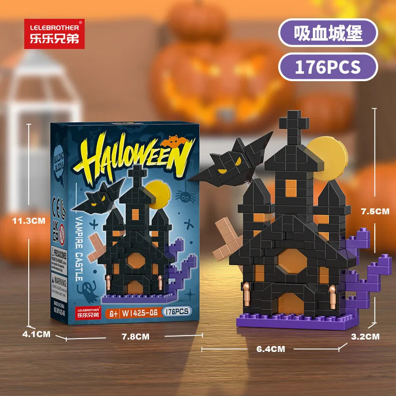 Mini Halloween Building Blocks Pumpkin Man Joker Ghost Demon Witch Vampire Castle Assembly Bricks Model Toys For Kids Gift