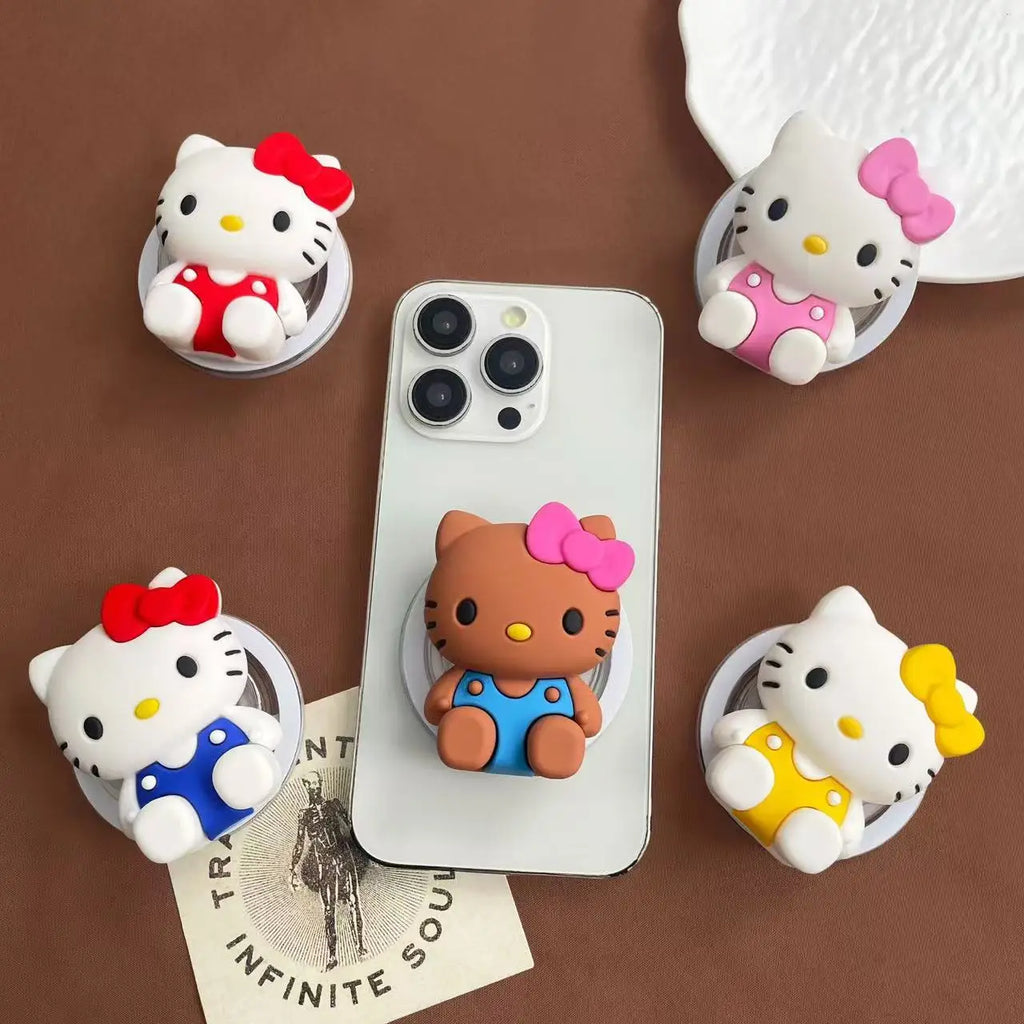 Sanrio Hello Kitty 3D MagSafe Phone Grip Tok - Foldable Silicone Stand for iPhone - Kawaii Cartoon Holder