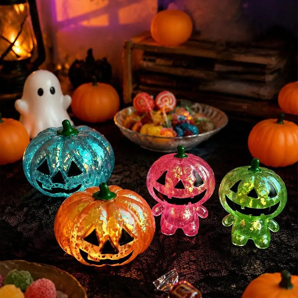 Halloween Shiny Pumpkin Man Squishy Squeeze Toy - Crystal Clear TPR Slow Rise Stress Relief - Party Gift & Desk Decor