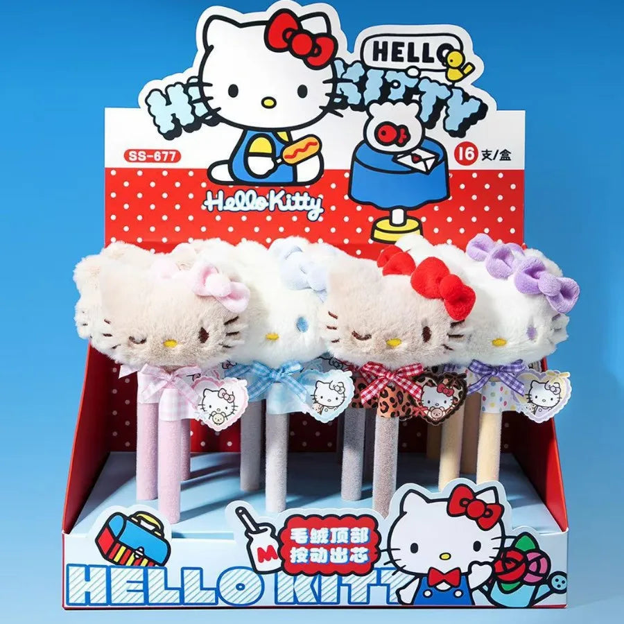 Kawaii Sanrio Hello Kitty Plush Doll Pen Creative Black Ballpoint Pen Cute Anime Stationery Student School Supplies Girls Gift