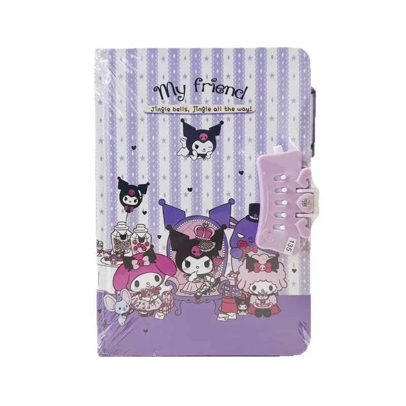 Sanrio Password Lock Diary Notebook - Kawaii Kuromi My Melody Cinnamoroll Cute Notepad for Kids & Students