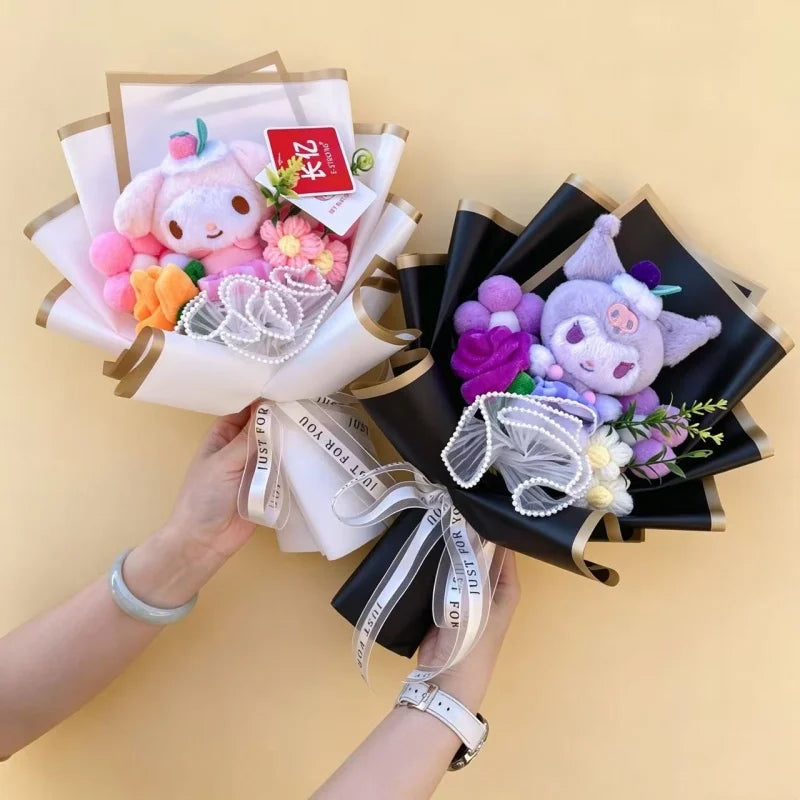 Genuine Sanrio Characters Plush Toys With Artificial Flowers Creative Handmade Bouquets Christmas Birthday New Year Gift