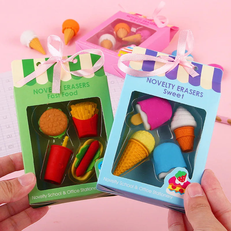 Dessert Cake Set Eraser, Creative Cute Cake Gift Box Pencil Eraser Cute Stationery Cute Eraser Stationery Pencil Eraser for Kids