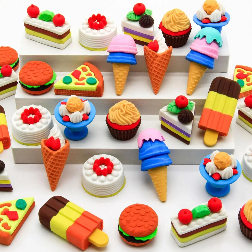 30PCS 3D Food Erasers Dessert  Pencil Erasers Bulk Puzzle Eraser Gifts for Classroom Prizes,Game Reward,Treasure Box,Party Favor