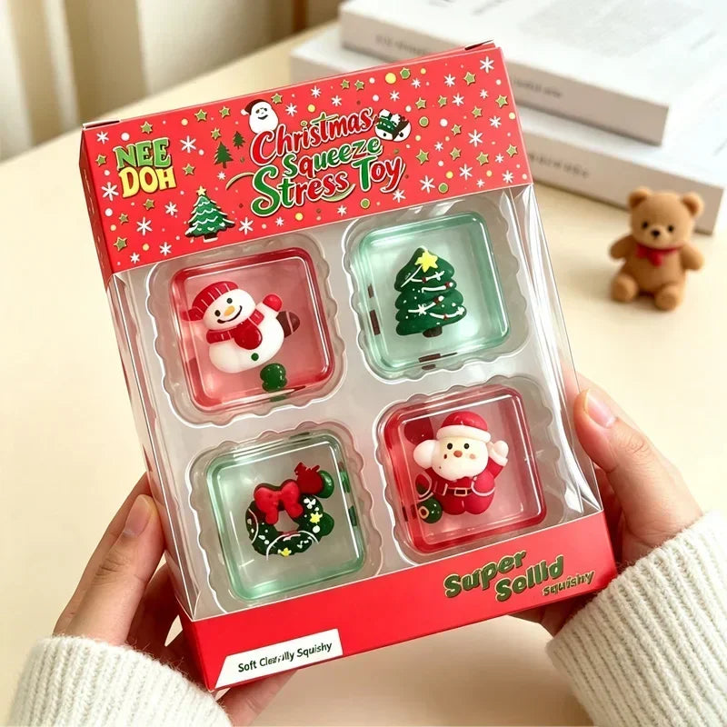 🎄 Christmas Mini Squishy Cube Gift Set 🎁 | 4-Pack Festive Cuties ✨