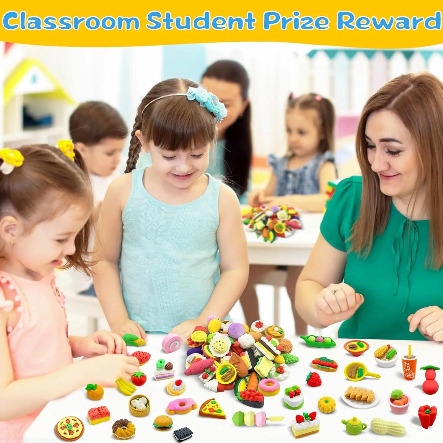 30PCS 3D Food Erasers Dessert  Pencil Erasers Bulk Puzzle Eraser Gifts for Classroom Prizes,Game Reward,Treasure Box,Party Favor