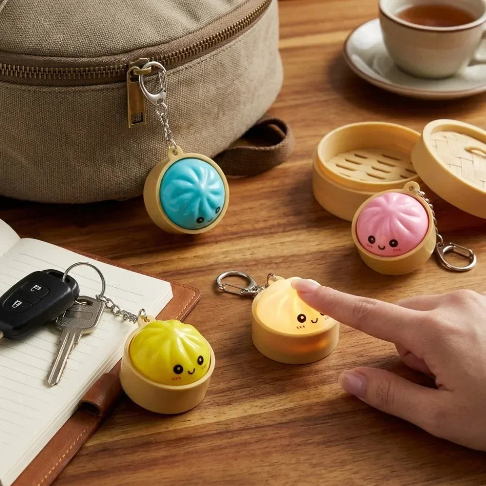 Kawaii Dumpling Light-Up Keychain - Squishy Bao Night Light Silicone Backpack Charm for Teens & Gift Decor