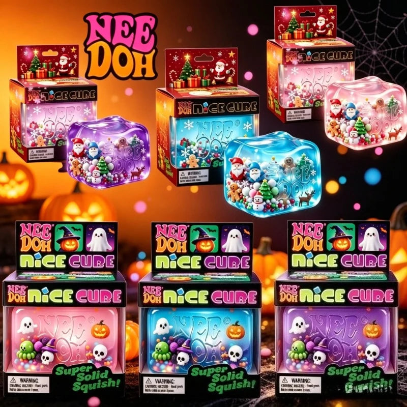NeeDoh Halloween & Christmas Squishy Sensory Toys - Spider, Pumpkin & Holiday Squeeze Stress Relief Toys