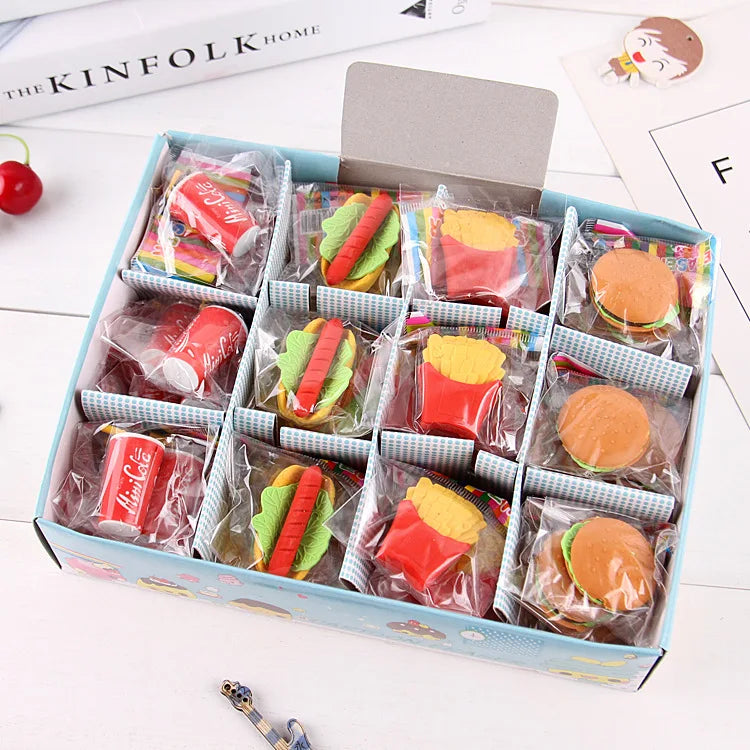 Assembled Burger Coke Fries Food Drink Eraser Cartoon Eraser Set School Supplies Gift Toys Erasers Kids Erasers for Kids
