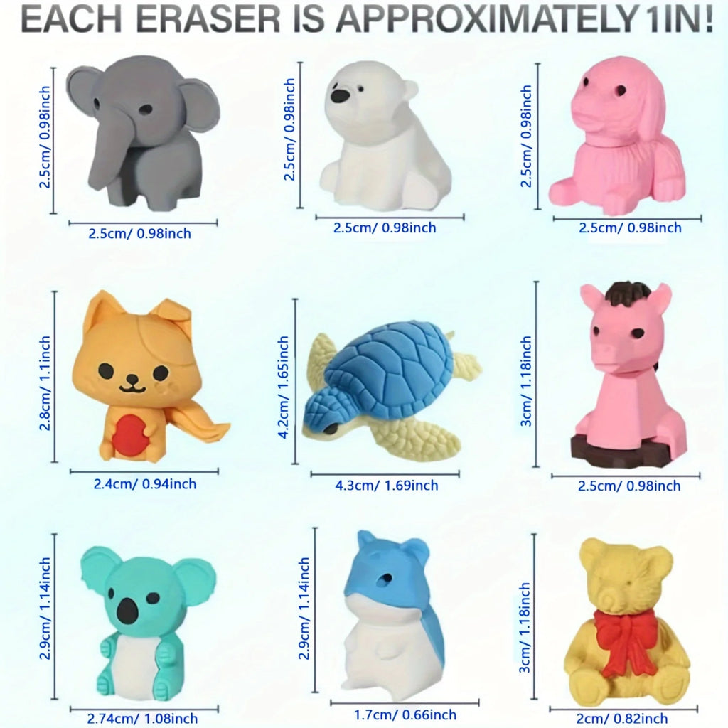 30 Random Cute Animal Erasers, Colorful Mini Erasers, Student Desktop Stationery Supplies, Party Gifts, School Gift Supplies