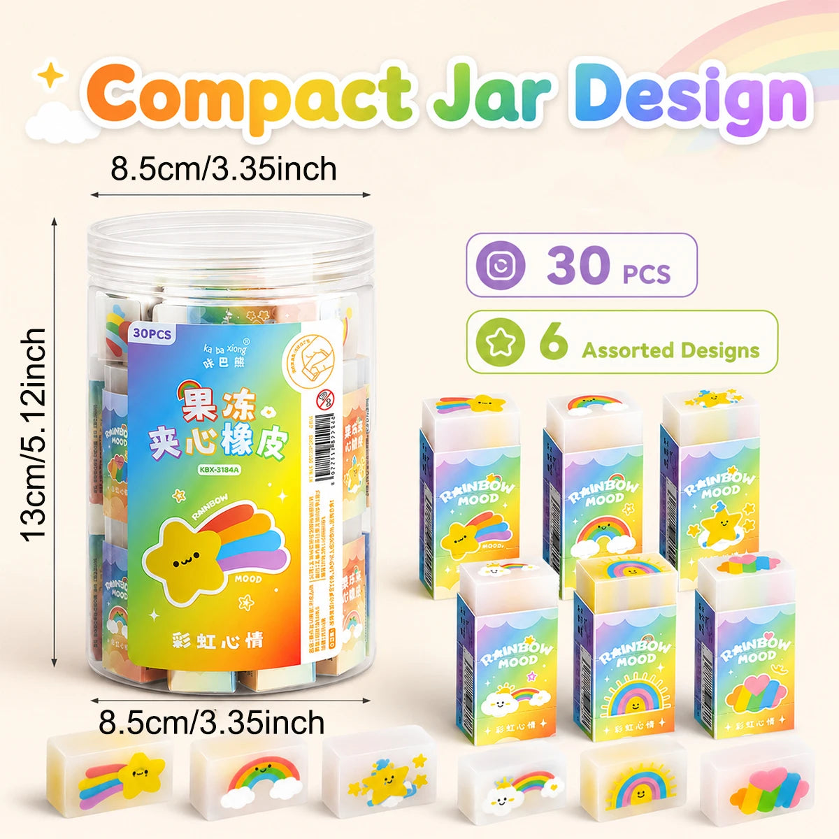 30pcs Cartoon Eraser Set - 6 Assorted Designs Pencil Erasers for School Supplies, Classroom Prizes & Party Favors