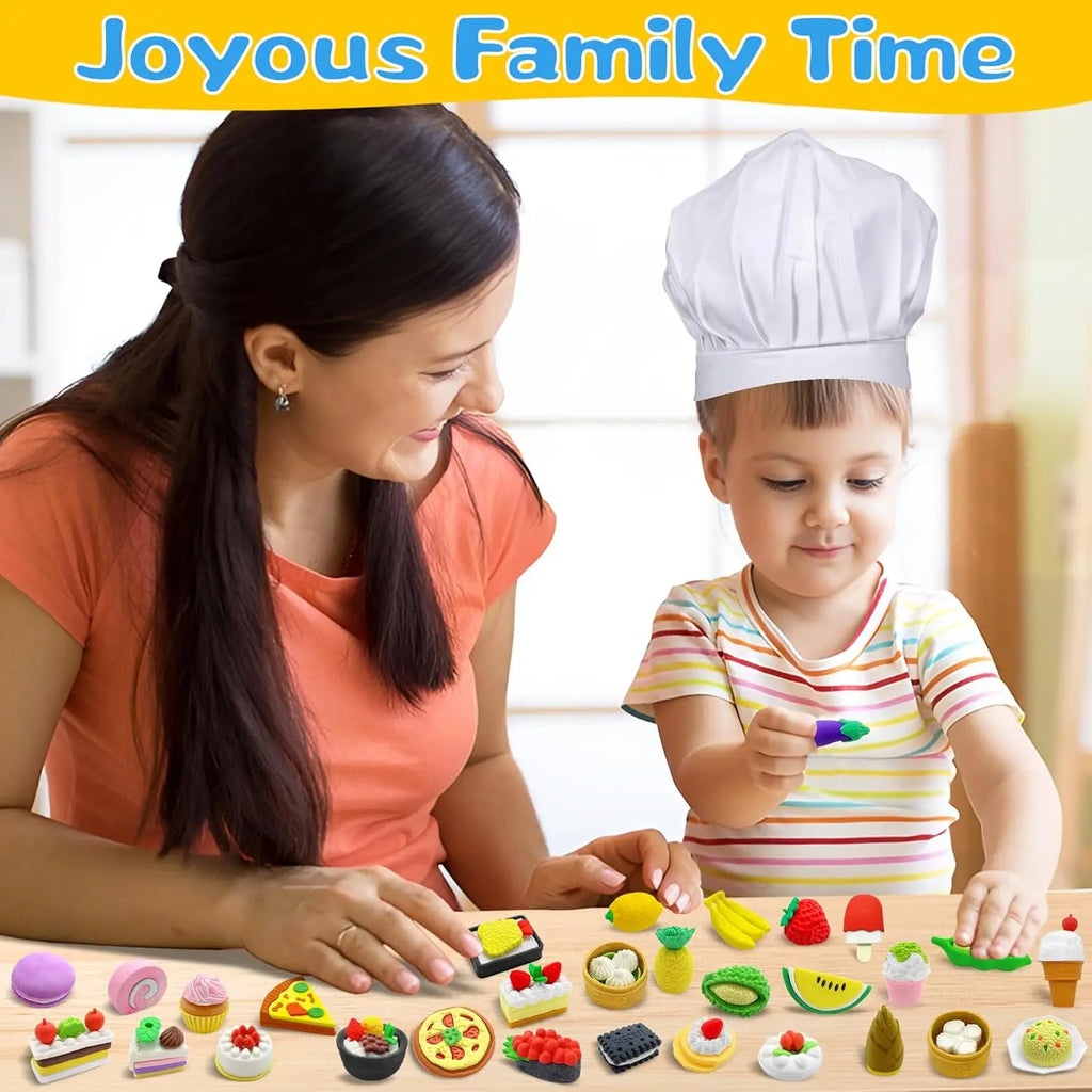 30PCS 3D Food Erasers Dessert  Pencil Erasers Bulk Puzzle Eraser Gifts for Classroom Prizes,Game Reward,Treasure Box,Party Favor