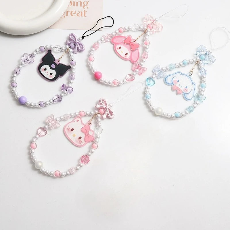 Sanrio Beaded Phone Chain – Hello Kitty, Cinnamoroll & Kuromi Lanyard Pendant