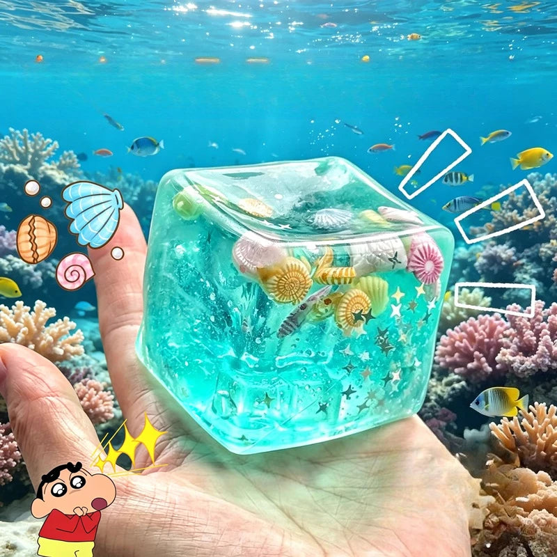 Squishy Maltose Cubes Fidget Toy Super Soft Transparent Star Squeeze Toy Ocean Sensory Anti-stress Toy for Friend Christmas Gift