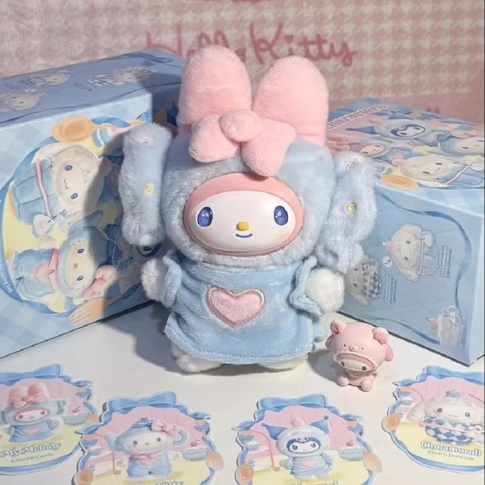 Sanrio Family Fox Island & Blue Flutter Series Vinyl Plush Blind Box Cute Cartoon Hello Kitty Kuromi Pendants Girl Bag Toy Gifts