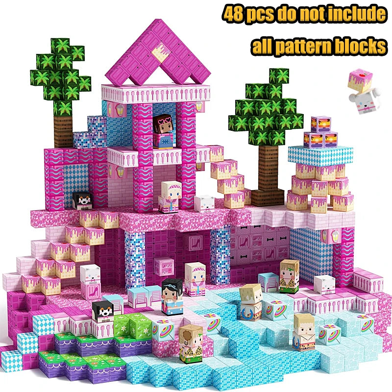 Magnetic Building Blocks Mine World Magnetic Construction Brick Cube STEM Education Sensory Toy Set Gift for Boy Girl Children