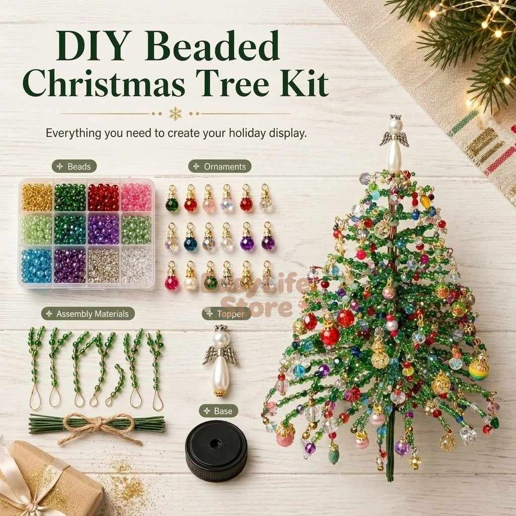 DIY Beaded Christmas Tree Kit – Crystal Bead Holiday Craft Set with LED Lights, Home Decor Gift for Adults & Kids