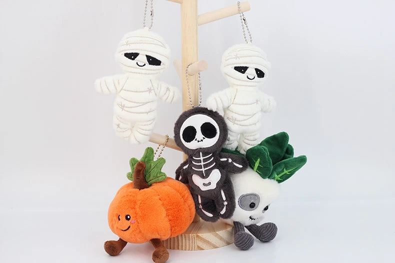 Halloween Plush Toys Cute Pumpkin Mummy Skeleton Stuffed Vegetable Dolls Funny Cartoon Bag Pendant Plushies Keychains Gifts Girl