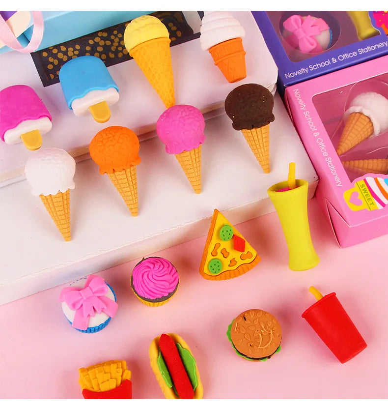 Dessert Cake Set Eraser, Creative Cute Cake Gift Box Pencil Eraser Cute Stationery Cute Eraser Stationery Pencil Eraser for Kids