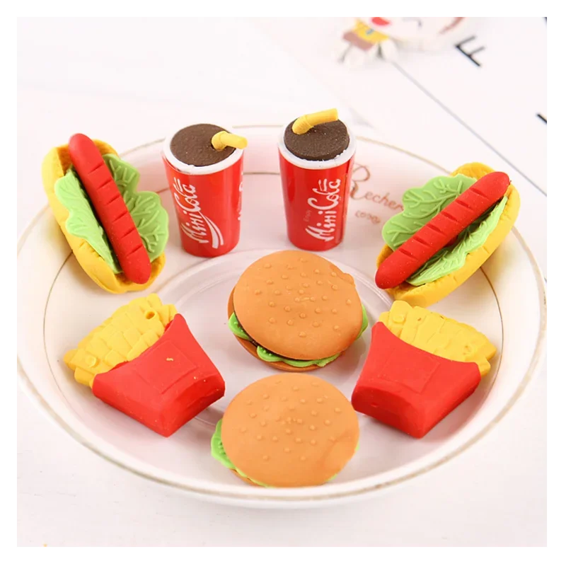 Assembled Burger Coke Fries Food Drink Eraser Cartoon Eraser Set School Supplies Gift Toys Erasers Kids Erasers for Kids