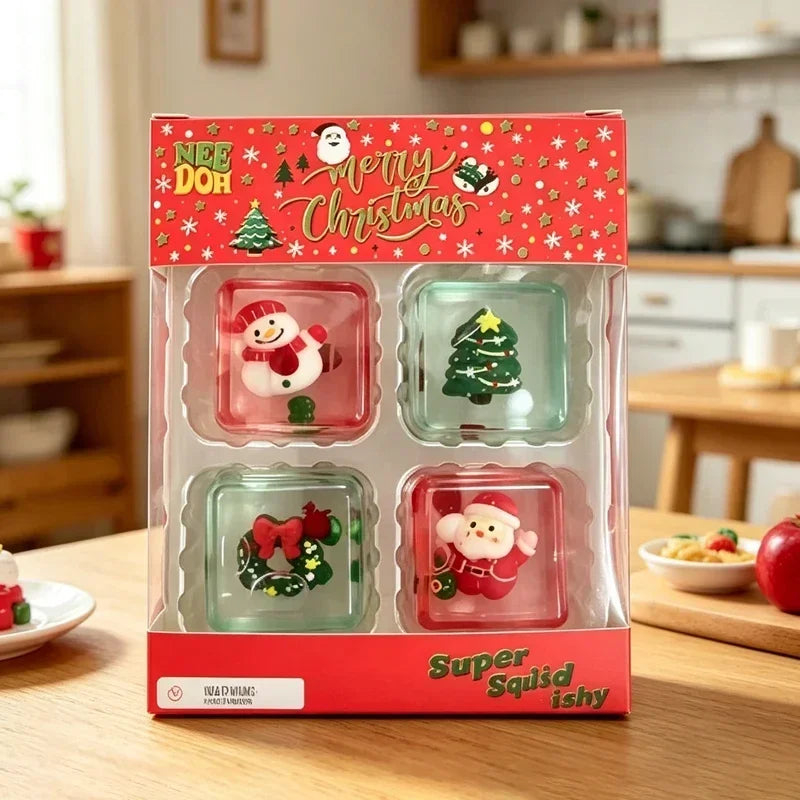 🎄 Christmas Mini Squishy Cube Gift Set 🎁 | 4-Pack Festive Cuties ✨