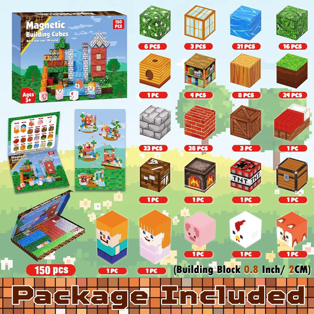 Magnetic Building Blocks Mine World Magnet Cube for Stacking Construction Set Educate Sensory Toys Kids Boys Girls Ages 3+ DIY