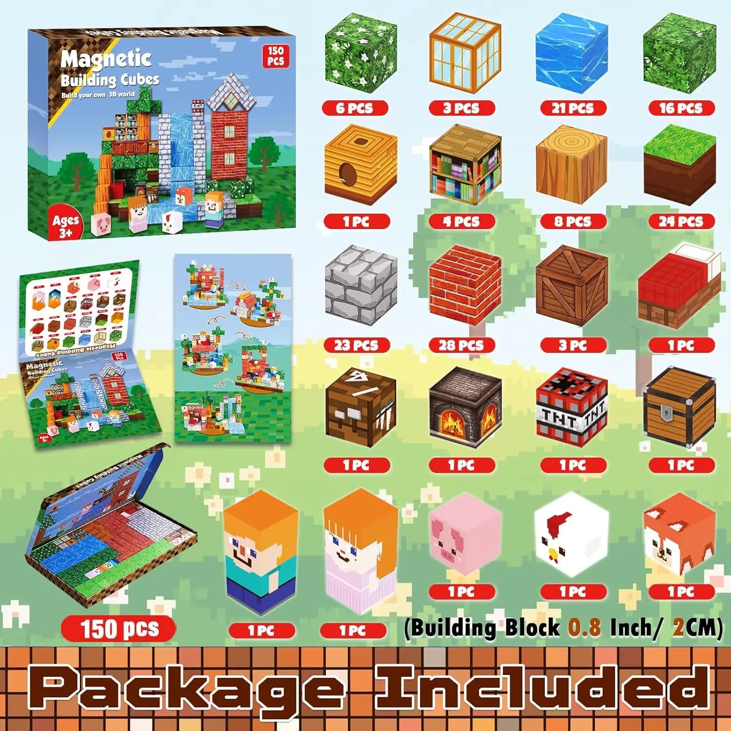 Magnetic Building Blocks Mine World Magnet Cube for Stacking Construction Set Educate Sensory Toys Kids Boys Girls Ages 3+ DIY