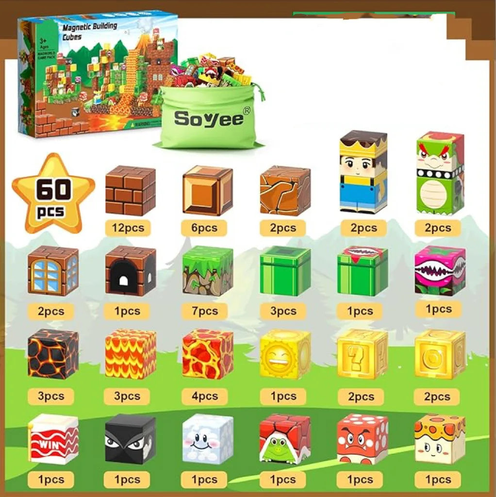 Magnetic Building Blocks Mine World Magnet Cube for Stacking Construction Set Educate Sensory Toys Kids Boys Girls Ages 3+ DIY
