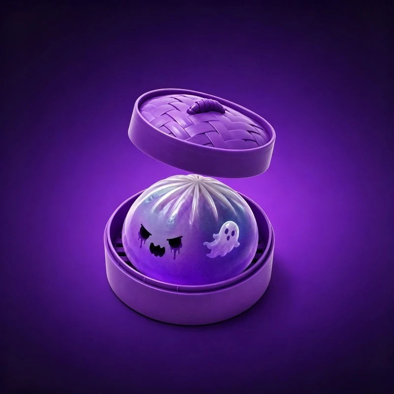 Glitter Halloween Ghost Dumplings Squishy Soft Slow Rebound Resilience Decompression with Steamer Stuffed Shark Bun Gift