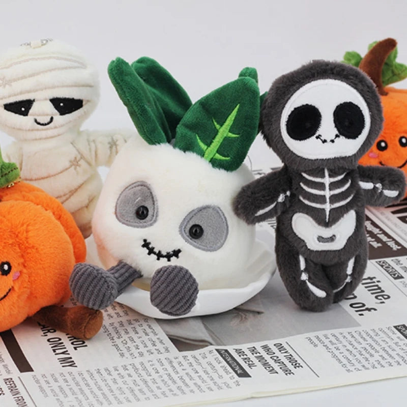 Halloween Plush Toys Cute Pumpkin Mummy Skeleton Stuffed Vegetable Dolls Funny Cartoon Bag Pendant Plushies Keychains Gifts Girl