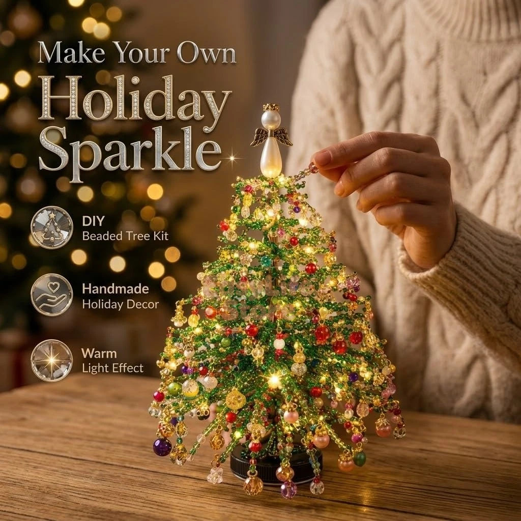 DIY Beaded Christmas Tree Kit – Crystal Bead Holiday Craft Set with LED Lights, Home Decor Gift for Adults & Kids